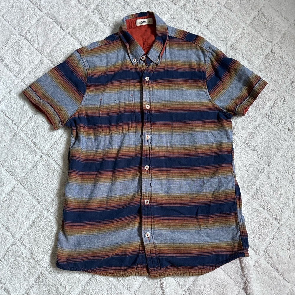 Hollister | Men's Orange Reversible Short Sleeve Button Up Shirt | Size Large